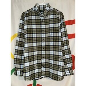 Orvis Button Down Shirt Mens Medium Green Plaid Long Sleeve Classic Fit Flannel